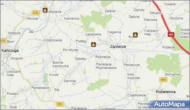 mapa Rożniatów gmina Zarzecze, Rożniatów gmina Zarzecze na mapie Targeo