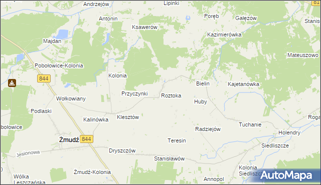 mapa Roztoka gmina Żmudź, Roztoka gmina Żmudź na mapie Targeo