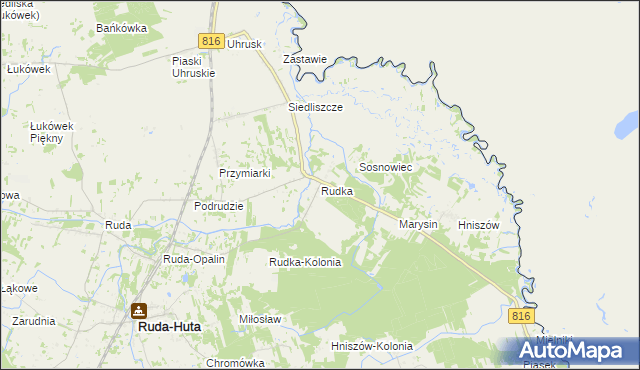 mapa Rudka gmina Ruda-Huta, Rudka gmina Ruda-Huta na mapie Targeo