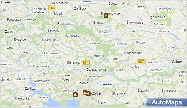 mapa Rudnik gmina Dobczyce, Rudnik gmina Dobczyce na mapie Targeo