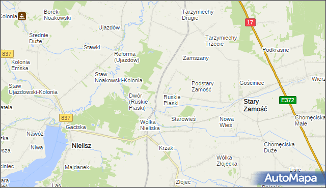 mapa Ruskie Piaski, Ruskie Piaski na mapie Targeo