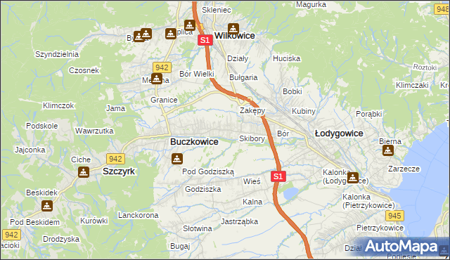 mapa Rybarzowice, Rybarzowice na mapie Targeo