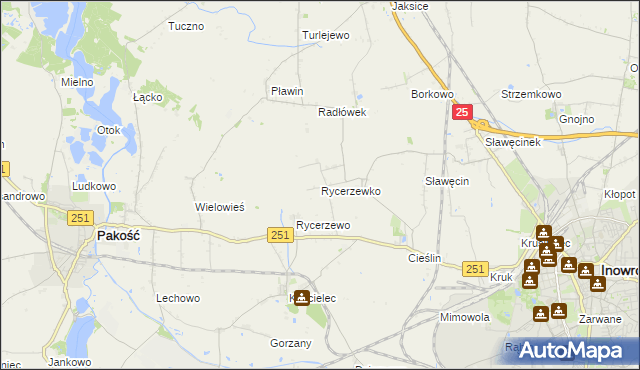 mapa Rycerzewko gmina Pakość, Rycerzewko gmina Pakość na mapie Targeo