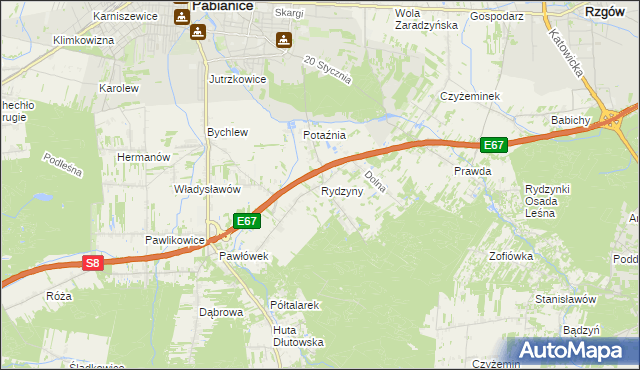 mapa Rydzyny, Rydzyny na mapie Targeo