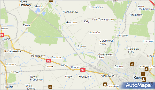 mapa Ryków gmina Kutno, Ryków gmina Kutno na mapie Targeo