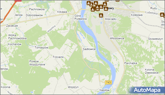 mapa Sadłowice gmina Puławy, Sadłowice gmina Puławy na mapie Targeo