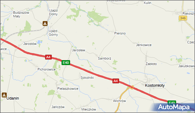 mapa Samborz gmina Kostomłoty, Samborz gmina Kostomłoty na mapie Targeo