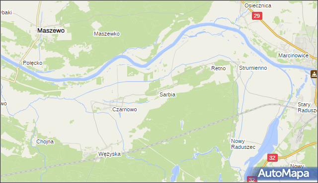 mapa Sarbia gmina Krosno Odrzańskie, Sarbia gmina Krosno Odrzańskie na mapie Targeo