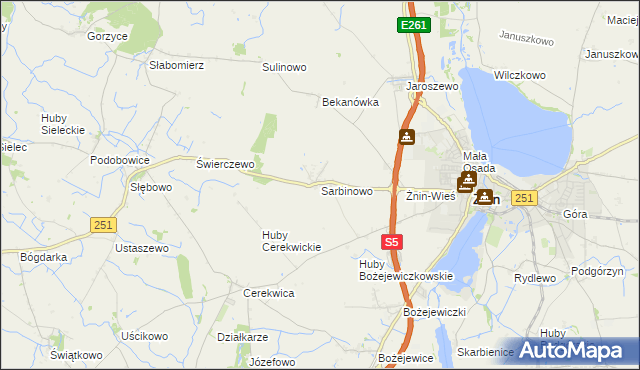 mapa Sarbinowo gmina Żnin, Sarbinowo gmina Żnin na mapie Targeo