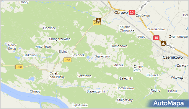 mapa Sąsieczno gmina Obrowo, Sąsieczno gmina Obrowo na mapie Targeo