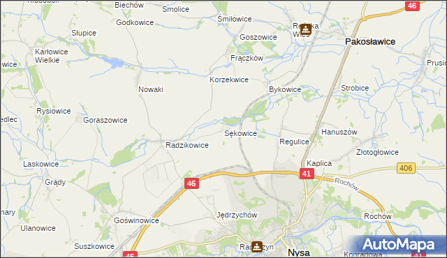 mapa Sękowice gmina Nysa, Sękowice gmina Nysa na mapie Targeo