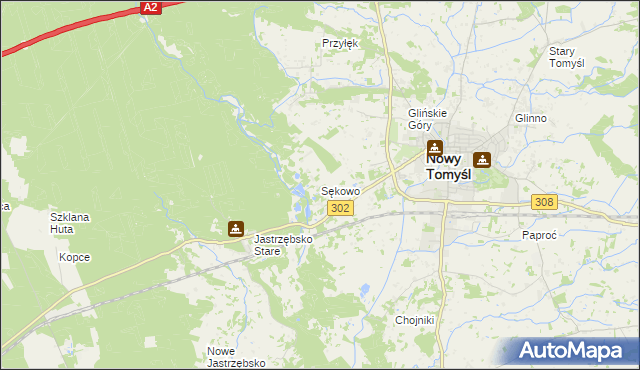 mapa Sękowo gmina Nowy Tomyśl, Sękowo gmina Nowy Tomyśl na mapie Targeo