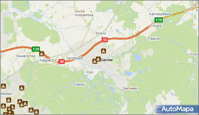 mapa Sianów, Sianów na mapie Targeo