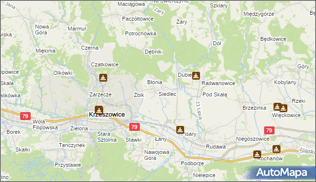 mapa Siedlec gmina Krzeszowice, Siedlec gmina Krzeszowice na mapie Targeo