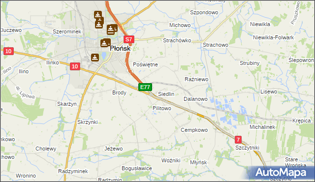 mapa Siedlin, Siedlin na mapie Targeo