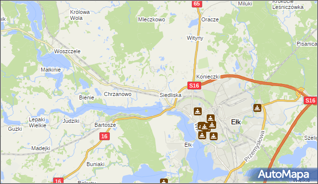 mapa Siedliska gmina Ełk, Siedliska gmina Ełk na mapie Targeo