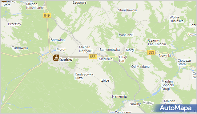 mapa Siedliska gmina Józefów, Siedliska gmina Józefów na mapie Targeo