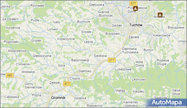 mapa Siedliska gmina Tuchów, Siedliska gmina Tuchów na mapie Targeo