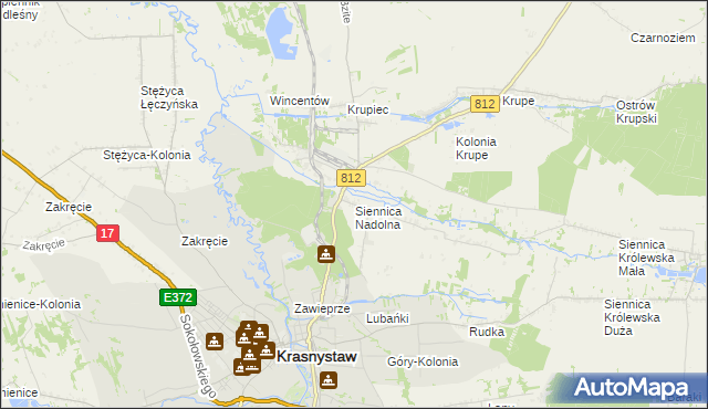 mapa Siennica Nadolna gmina Krasnystaw, Siennica Nadolna gmina Krasnystaw na mapie Targeo