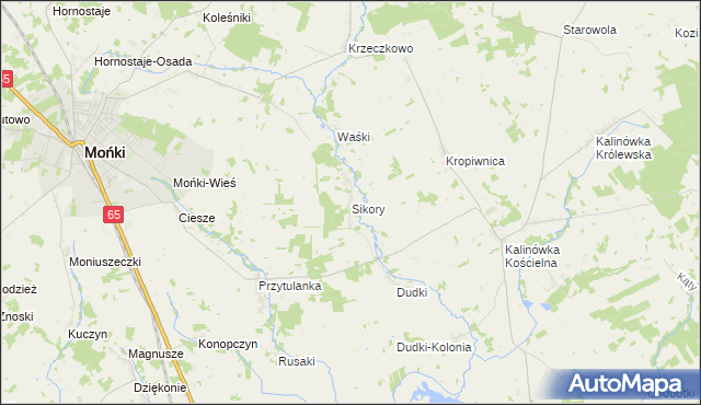 mapa Sikory gmina Mońki, Sikory gmina Mońki na mapie Targeo