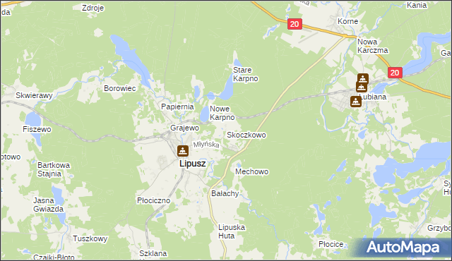 mapa Skoczkowo gmina Lipusz, Skoczkowo gmina Lipusz na mapie Targeo