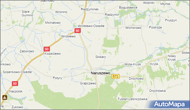 mapa Skwary gmina Naruszewo, Skwary gmina Naruszewo na mapie Targeo