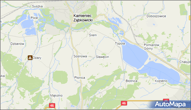 mapa Sławęcin gmina Kamieniec Ząbkowicki, Sławęcin gmina Kamieniec Ząbkowicki na mapie Targeo