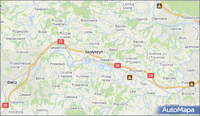 mapa Sławęcin gmina Skołyszyn, Sławęcin gmina Skołyszyn na mapie Targeo