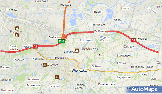 mapa Śledziejowice, Śledziejowice na mapie Targeo