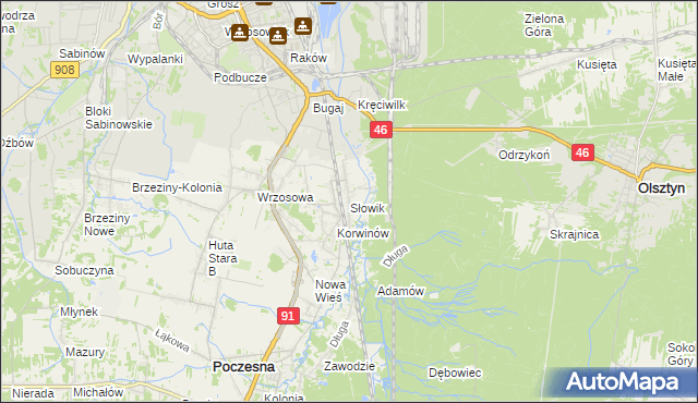 mapa Słowik gmina Poczesna, Słowik gmina Poczesna na mapie Targeo