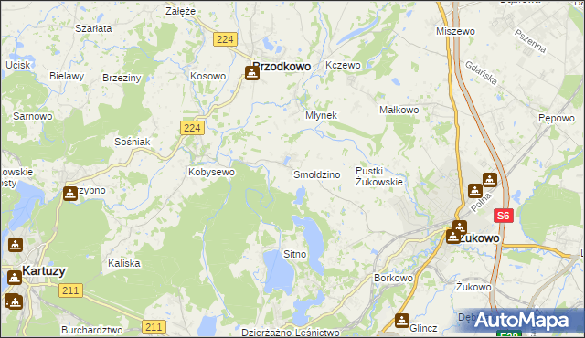 mapa Smołdzino gmina Przodkowo, Smołdzino gmina Przodkowo na mapie Targeo