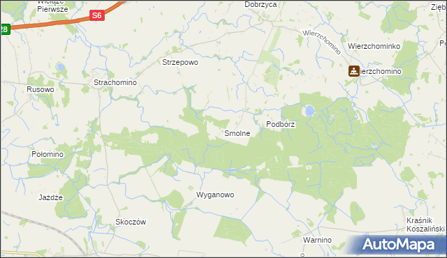 mapa Smolne gmina Będzino, Smolne gmina Będzino na mapie Targeo