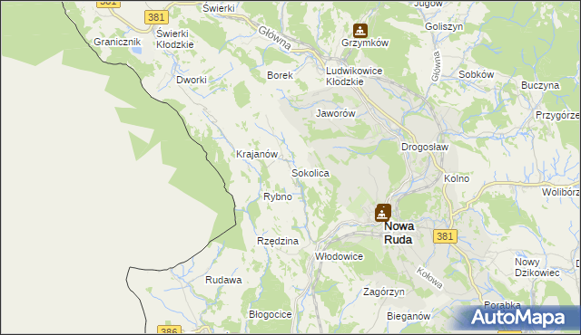 mapa Sokolica gmina Nowa Ruda, Sokolica gmina Nowa Ruda na mapie Targeo