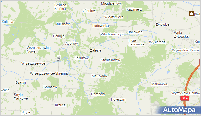 mapa Stanisławów gmina Wodzierady, Stanisławów gmina Wodzierady na mapie Targeo