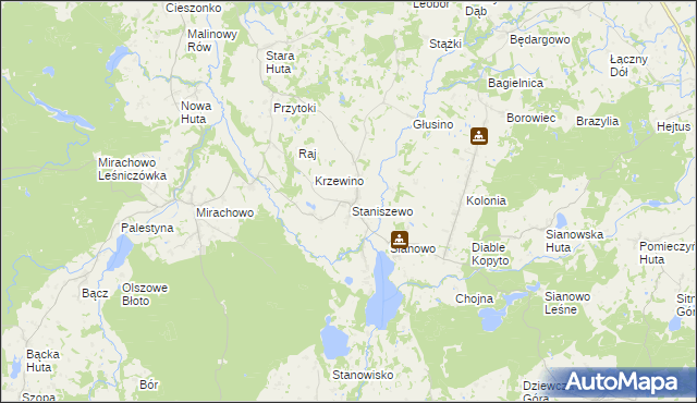 mapa Staniszewo gmina Kartuzy, Staniszewo gmina Kartuzy na mapie Targeo