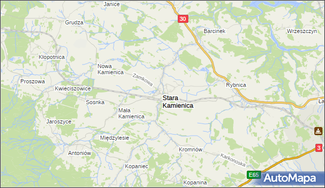 mapa Stara Kamienica, Stara Kamienica na mapie Targeo