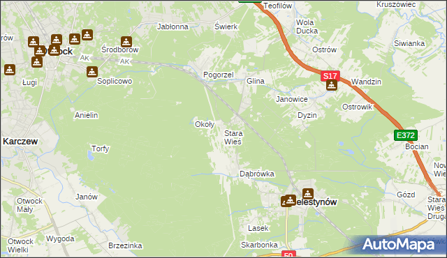 mapa Stara Wieś gmina Celestynów, Stara Wieś gmina Celestynów na mapie Targeo