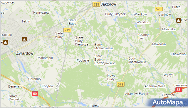 mapa Stare Budy Radziejowskie, Stare Budy Radziejowskie na mapie Targeo