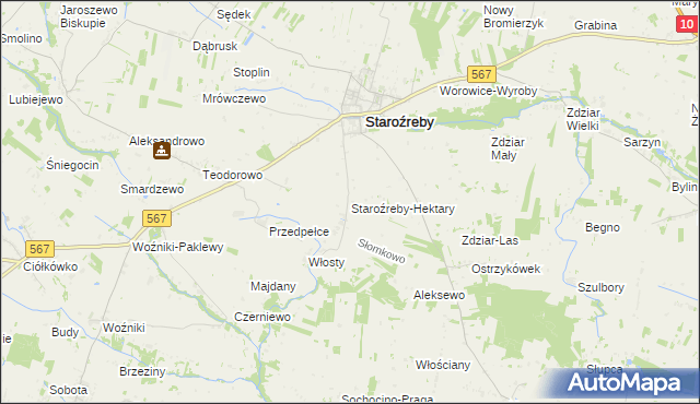 mapa Staroźreby-Hektary, Staroźreby-Hektary na mapie Targeo