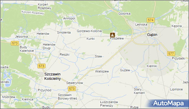 mapa Staw gmina Szczawin Kościelny, Staw gmina Szczawin Kościelny na mapie Targeo