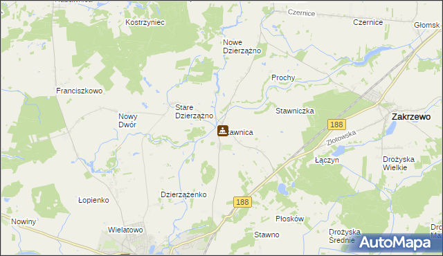 mapa Stawnica gmina Złotów, Stawnica gmina Złotów na mapie Targeo