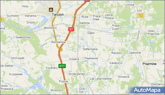 mapa Stefanówka gmina Tarczyn, Stefanówka gmina Tarczyn na mapie Targeo