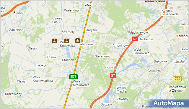 mapa Stefanowo gmina Lesznowola, Stefanowo gmina Lesznowola na mapie Targeo