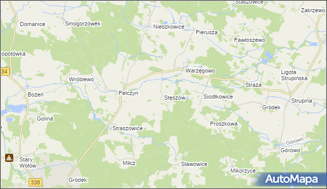 mapa Stęszów gmina Wołów, Stęszów gmina Wołów na mapie Targeo