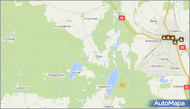 mapa Stoki gmina Chojna, Stoki gmina Chojna na mapie Targeo