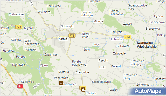 mapa Stoki gmina Skała, Stoki gmina Skała na mapie Targeo