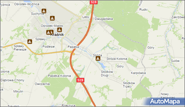 mapa Stróża gmina Kraśnik, Stróża gmina Kraśnik na mapie Targeo