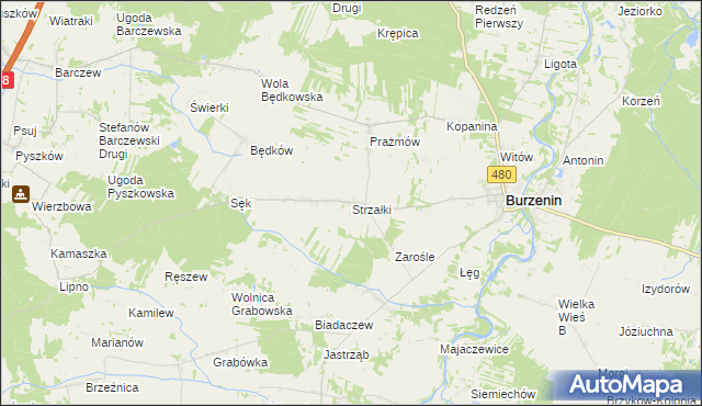 mapa Strzałki gmina Burzenin, Strzałki gmina Burzenin na mapie Targeo