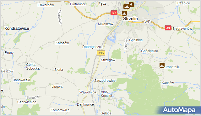 mapa Strzegów gmina Strzelin, Strzegów gmina Strzelin na mapie Targeo