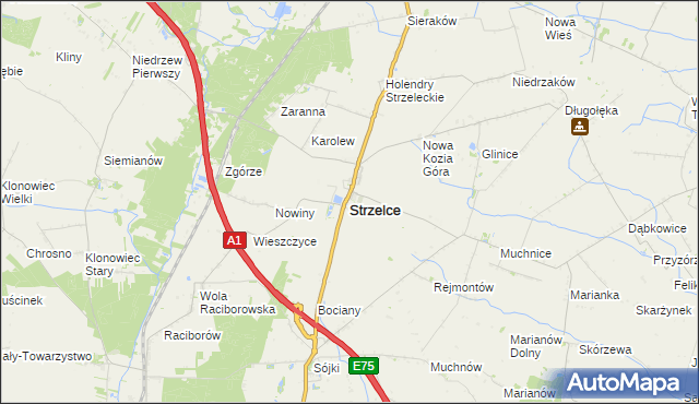 mapa Strzelce powiat kutnowski, Strzelce powiat kutnowski na mapie Targeo